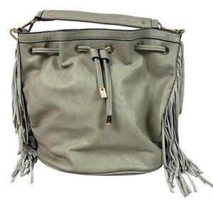 Mode Luxe Leather Shoulder Purse Crossbody Oyster Color Fringe Drawstring